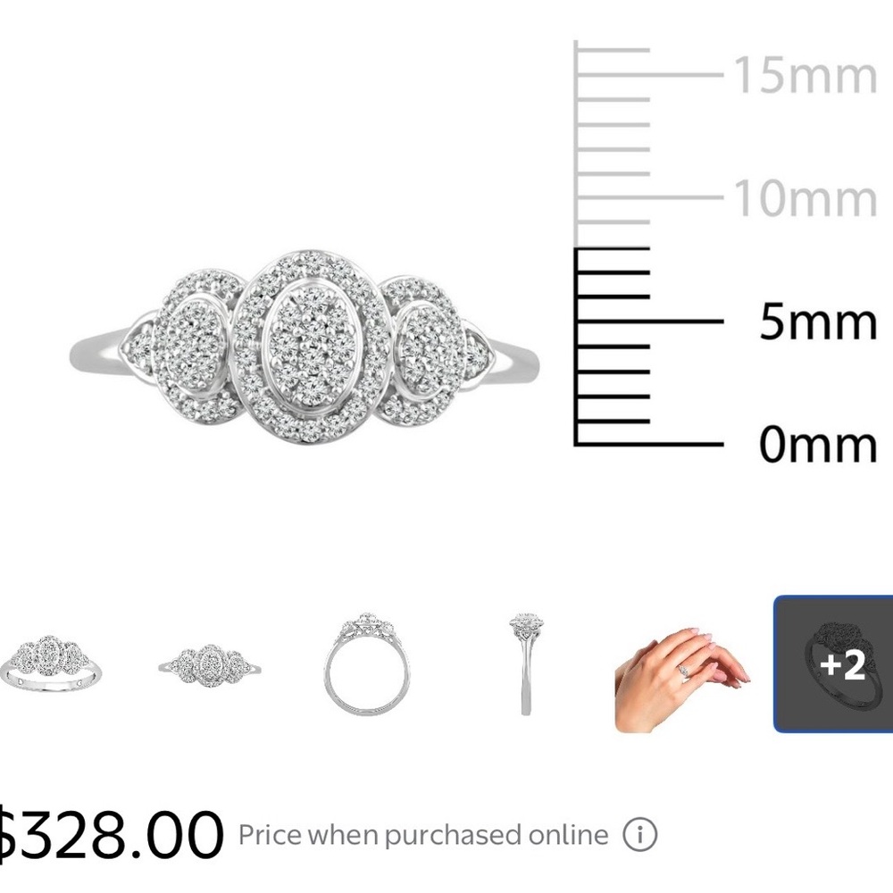 10K White Gold Three-Cluster Oval Halo Diamond Ring .25ct - Picture 6 of 7
